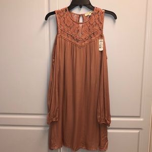 Salmon off the shoulder dress